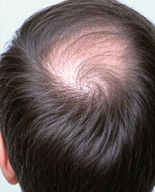 Before treatment: thinning hair at the crown